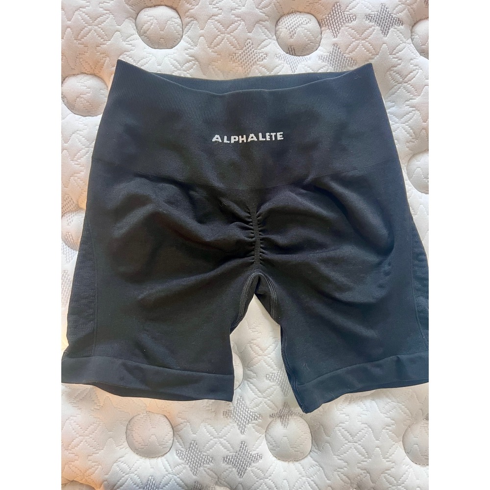 Alphalete Seamless Biker Shorts Womens M Black High Waist Scrunch Gym Fit